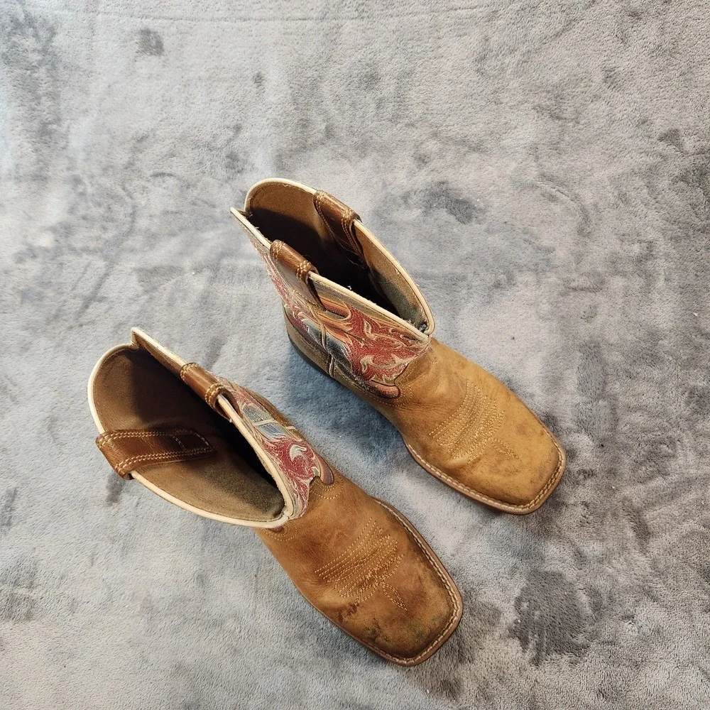 Ariat Boots Girls 2.5 Brown Leather Lonestar Square Toe Western Cowgirl